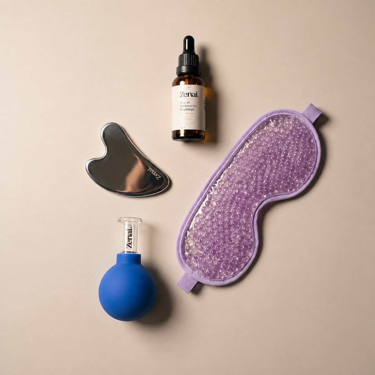 Kit Skincare Facial — Gua Sha + Ventosa Facial + Óleo + Máscara para Olhos