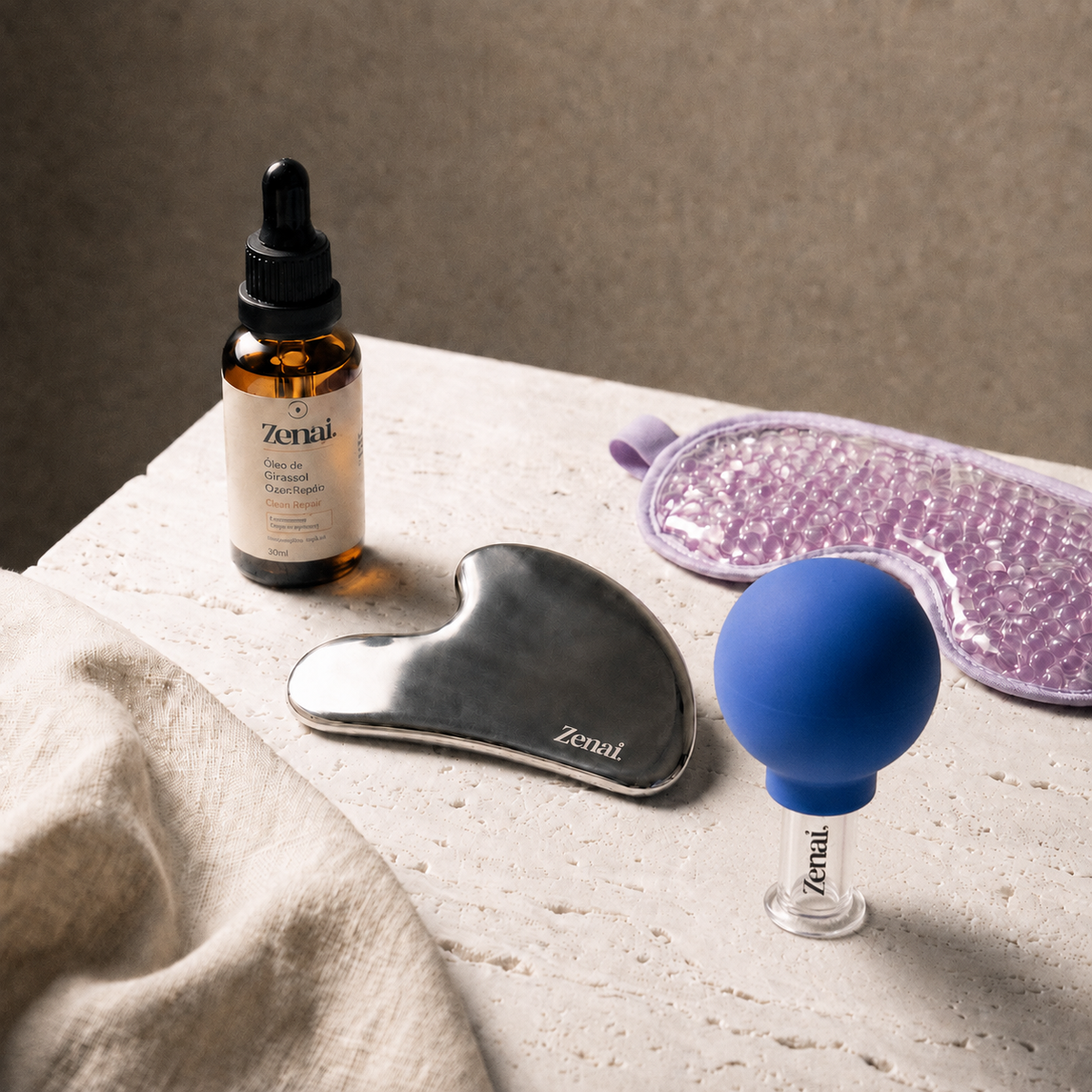 Kit Skincare Facial — Gua Sha + Ventosa Facial + Óleo + Máscara para Olhos