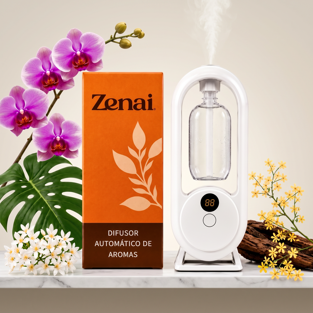 Kit Difusor de Aromas Ultrassônico + Refil Jardim Tropical (Orquídea & Ipê)