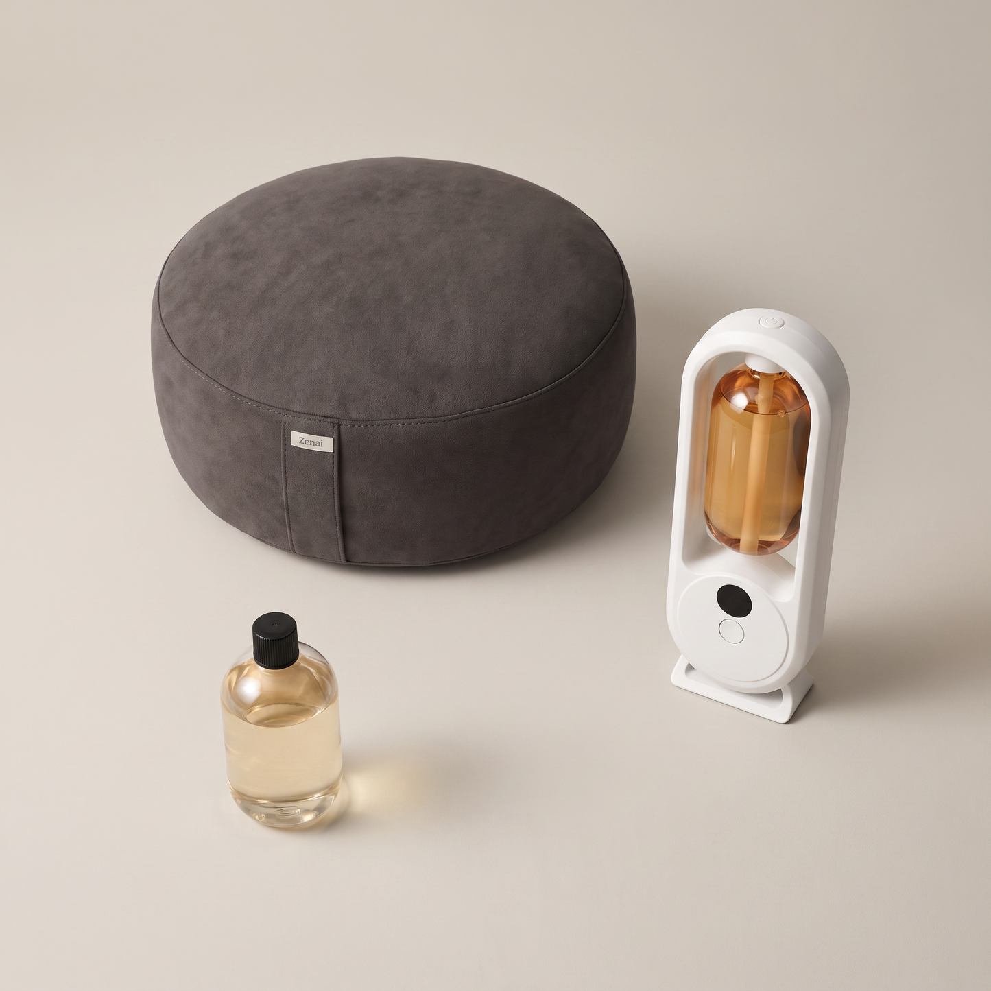 Kit Meditação — Almofada Zafu + Difusor de Aromas + Fragrância madeira nobre