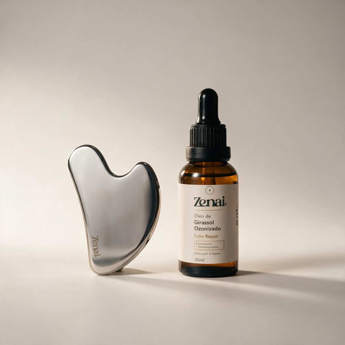 Kit Gua Sha Inox + Óleo de Girassol Ozonizado: Ritual de Massagem Facial